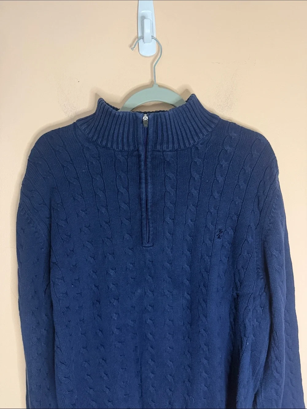 Izod Men's Navy Cable-Knit Quarter-Zip Sweater 100% cotton